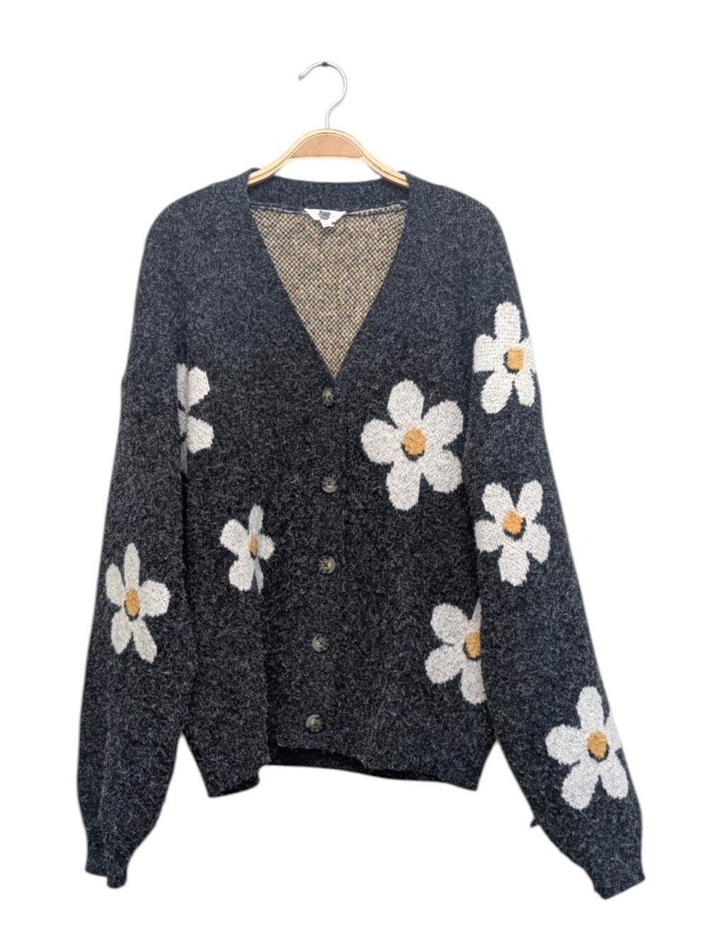 Ascot & Hart Daisy Graphic Oversized Button Down Knit Cardigan Large